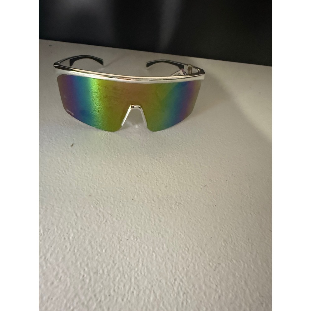 Pugs RR8 Rad Ripper Sunglasses Silver Rainbow Mirror Shield UV400 Wrap Around